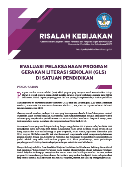 EVALUASI PELAKSANAAN PROGRAM GERAKAN LITERASI SEKOLAH (GLS) DI SATUAN ...