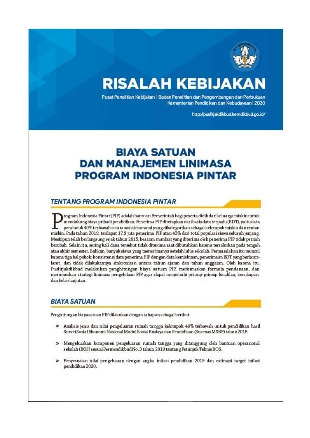 Biaya Satuan Dan Manajemen Linimasa Program Indonesia Pintar